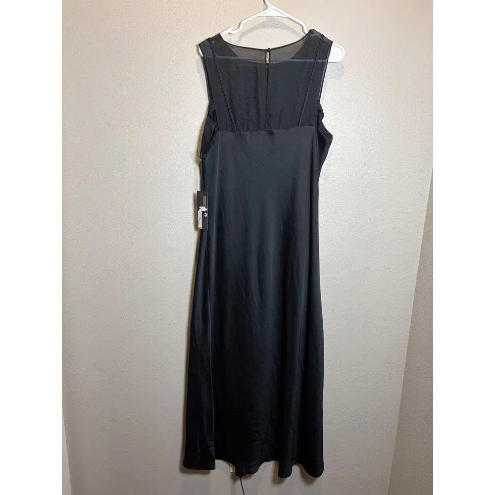 Future Collective Black Mesh Panel Satin Maxi Dress XXL V-Neck Sleeveless